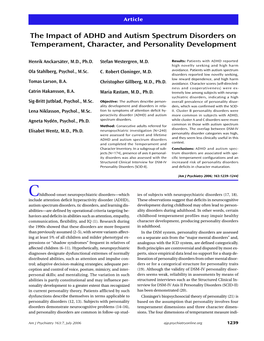 The Impact of ADHD and Autism Spectrum Disorders on Temperament, Character, and Personality Development