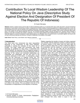 Contribution to Local Wisdom Leadership of the National Policy on Java (Descriptive Study Against Election and Designation of President of the Republic of Indonesia)