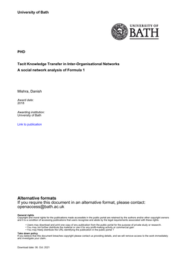 Alternative Formats If You Require This Document in an Alternative Format, Please Contact: Openaccess@Bath.Ac.Uk