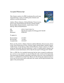 Genetic Analysis of a PER-2 Producing Shewanella Spp. Strain Harboring a Variety of Mobile Genetic Elements and Antibiotic Resistant Determinants