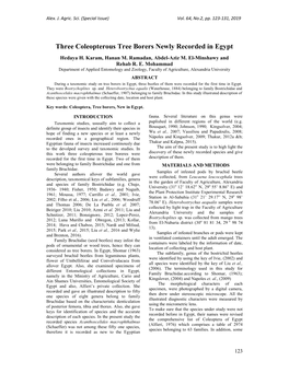 Three Coleopterous Tree Borers Newly Recorded in Egypt Hedaya H