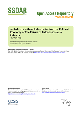 The Political Economy of the Failure of Indonesia's Auto Industry Tai, Wan-Ping