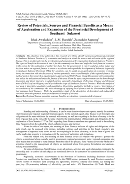 Review of Potentials, Sources and Financial Benefits As a Means of Acceleration and Expansion of the Provincial Development of Southeast Sulawesi