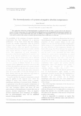 The Thermodynamics of Systems at Negative Absolute Temperatures