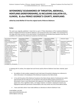 SCUDAMORES of THRUXTON, ABENHALL, HENTLAND (HEREFORDSHIRE), & INCLUDING GALLATIN CO., ILLINOIS, & Also PRINCE GEORGE’S COUNTY, MARYLAND