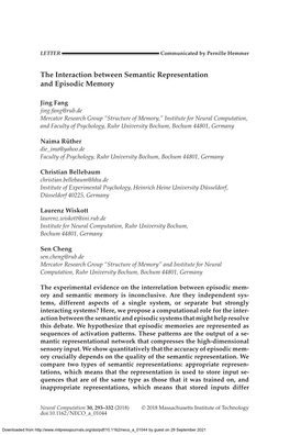 The Interaction Between Semantic Representation and Episodic Memory