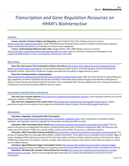 Transcription and Gene Regulation Resources on HHMI's Biointeractive