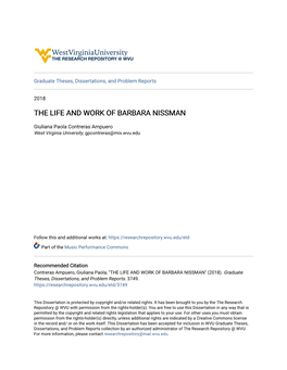 The Life and Work of Barbara Nissman
