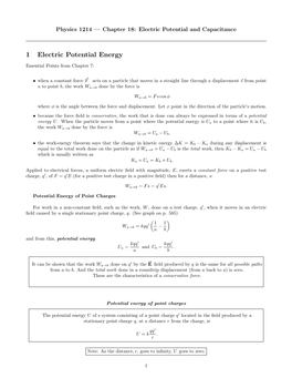 1 Electric Potential Energy