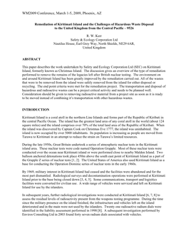 Remediation of Kiritimati Island and the Challenges of Hazardous Waste Disposal to the United Kingdom from the Central Pacific – 9526