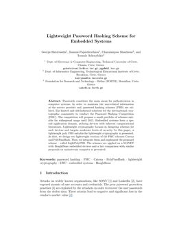 Lightweight Password Hashing Scheme for Embedded Systems