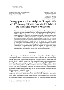 And 16Th-Century Ottoman Dobrudja (NE Balkans) and the Related Impact of Migrations