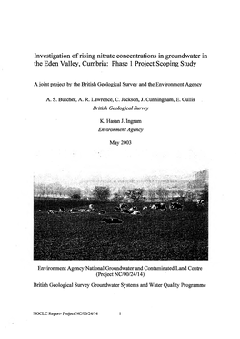 Investigation of Rising Nitrate Concentrations in Groundwater in the Eden Valley, Cumbria: Phase 1 Project Scoping Study