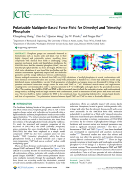 Polarizable Multipole-Based Force Field for Dimethyl and Trimethyl Phosphate † ‡ † ‡ † Changsheng Zhang, Chao Lu, Qiantao Wang, Jay W