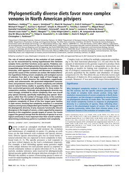 Phylogenetically Diverse Diets Favor More Complex Venoms in North