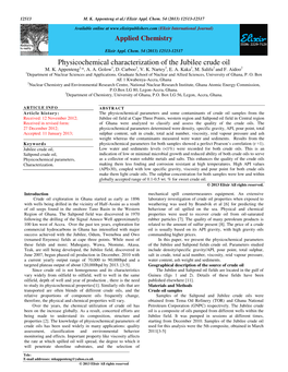 Physicochemical Characterization of the Jubilee Crude Oil M