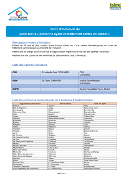 Cadre D'inclusion Du Panel Test 4 « Personne Ayant Un Traitement