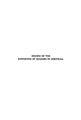 Record of the Sufferings of Quakers in Cornwall