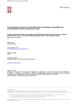 The Proteoglycan Mimecan Is Associated with Carotid Plaque Vulnerability and Increased Risk of Future Cardiovascular Death