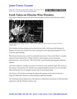 Fresh Takes on Director Wim Wenders,” the Wall Street Journal, March 1, 2015