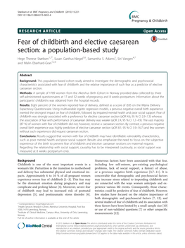 Fear of Childbirth and Elective Caesarean Section: a Population-Based Study Hege Therese Størksen1,2*, Susan Garthus-Niegel3,6, Samantha S