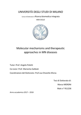 UNIVERSITÀ DEGLI STUDI DI MILANO Molecular Mechanisms and Therapeutic Approaches in MN Diseases