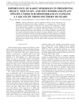 Importance of Karst Sinkholes in Preserving Relict, Mountain, and Wet- Woodland Plant Species Under Sub-Mediterranean Climate: a Case Study from Southern Hungary