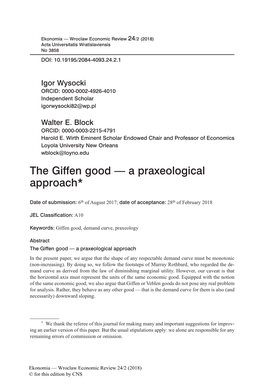 The Giffen Good — a Praxeological Approach*