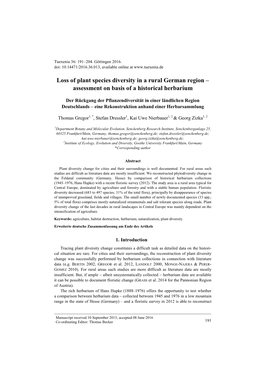 Loss of Plant Species Diversity in a Rural German Region – Assessment on Basis of a Historical Herbarium