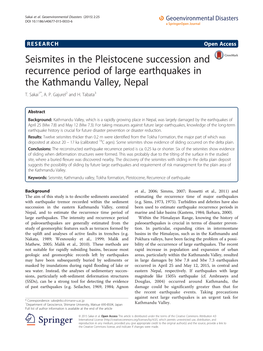 Seismites in the Pleistocene Succession and Recurrence Period of Large Earthquakes in the Kathmandu Valley, Nepal T