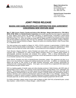 Joint Press Release