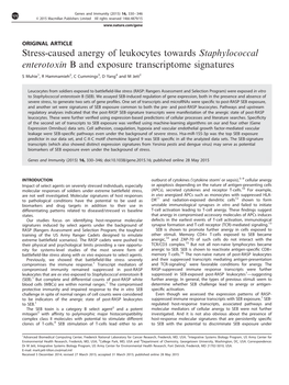 Stress-Caused Anergy of Leukocytes Towards Staphylococcal Enterotoxin B and Exposure Transcriptome Signatures