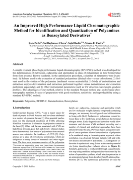 An Improved High Performance Liquid Chromatographic Method for Identification and Quantization of Polyamines As Benzoylated Derivatives*