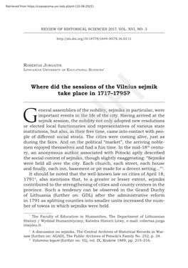 Where Did the Sessions of the Vilnius Sejmik Take Place in 1717–1795?