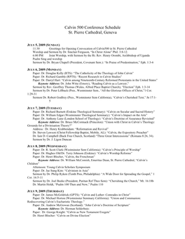 Calvin 500 Conference Schedule St. Pierre Cathedral, Geneva