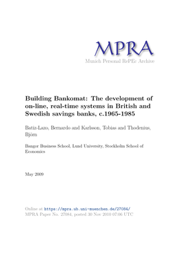 The Development of On-Line, Real-Time Systems in British and Swedish Savings Banks, C.1965-1985