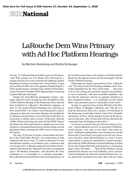 Larouche Dem Wins Primary with Ad Hoc Platform Hearings