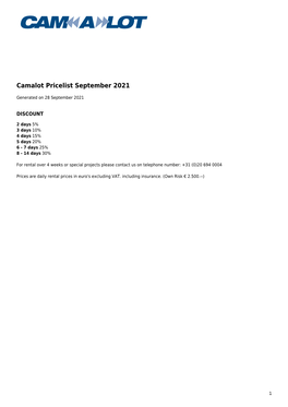 Camalot Pricelist August 2021