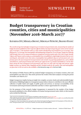 Budget Transparency in Croatian Counties, Cities and Municipalities (November 2016-March 2017)1