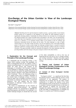 Eco-Design of the Urban Corridor in View of the Landscape Ecological Theory