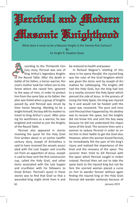 Percival and Modern Masonic Knighthood What Does It Mean to Be a Masonic Knight in the Twenty-First Century? by Sir Knight R