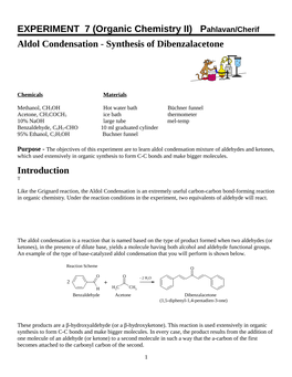 EXPERIMENT 7 (Organic Chemistry II) Pahlavan/Cherif Aldol Condensation - Synthesis of Dibenzalacetone