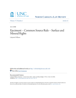 Common Source Rule -- Surface and Mineral Rights Lafayette Williams