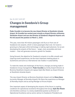 Changes in Swedavia's Group Management