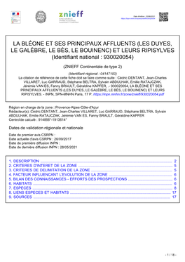 LA BLÉONE ET SES PRINCIPAUX AFFLUENTS (LES DUYES, LE GALÈBRE, LE BÈS, LE BOUINENC) ET LEURS RIPISYLVES (Identifiant National : 930020054)