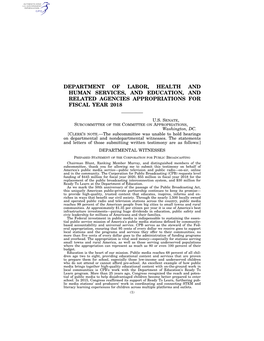 Department of Labor, Health and Human Services, and Education, and Related Agencies Appropriations for Fiscal Year 2018
