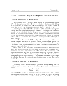 Three-Dimensional Proper and Improper Rotation Matrices