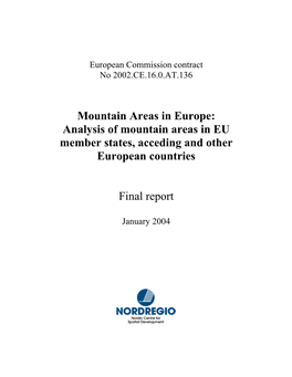 Analysis of Mountain Areas in EU Member States, Acceding and Other European Countries