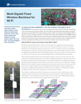 Multi-Gigabit Fixed Wireless Backhaul for Wi-Fi