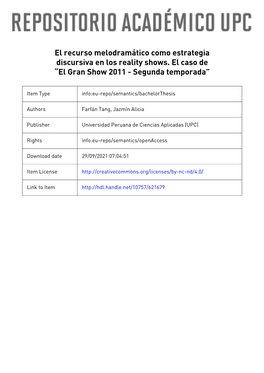 El Recurso Melodramático Como Estrategia Discursiva En Los Reality Shows. El Caso De “El Gran Show 2011 - Segunda Temporada”